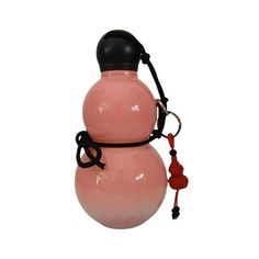 a pink snowman shaped keychain with a black top