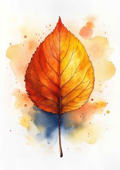 a watercolor painting of an orange leaf