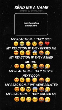 some emoticions on a black background with the words send me a name in it