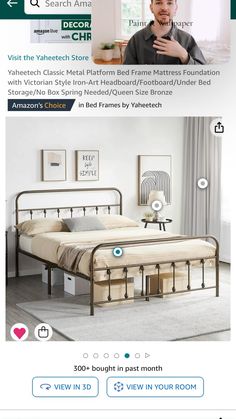 the bed frame is made from metal and has no headboard or foot board on it