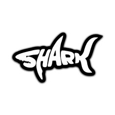 the word shark written in white and black ink