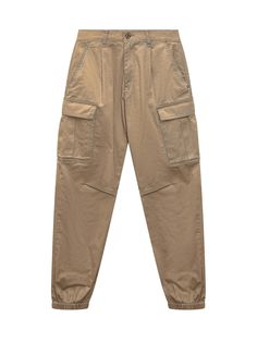 Brown long cargo pants. Button and zipper closure. Belt loops. Four front pockets. Elastic at bottom.Composition: 100% Cotton Streetwear Straight Cargo Pants With Patch Pockets, Utility Cargo Jeans With Cargo Pockets, Straight Cargo Pants With Patch Pockets For Streetwear, Streetwear Parachute Pants With Flap Pockets, Streetwear Cargo Jeans With Flap Pockets, Streetwear Cargo Pants With Flap Pockets, Khaki High-waisted Cargo Pants With Side Pockets, High-waisted Khaki Cargo Pants With Side Pockets, Streetwear Khaki Cargo Pants With Flap Pockets