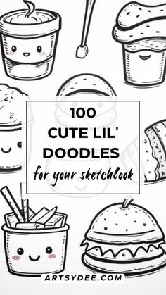 Get inspired with our collection of 100 cute little doodles perfect for your bullet journal or sketchbook. From flowers and animals to food and travel, these doodles will add a touch of creativity to your pages. Click now to read the article and start doodling! #bulletjournalideas #sketchbookideas #doodles #cutedoodles #drawingideas Food Sketch Easy, Cute Tiny Drawings Doodles, Easy Doodles Drawings Cute, Easy Doodle Art For Beginners, 90s Doodles