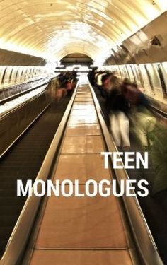 two people are riding on an escalator in a train station with the words teen monologues above them