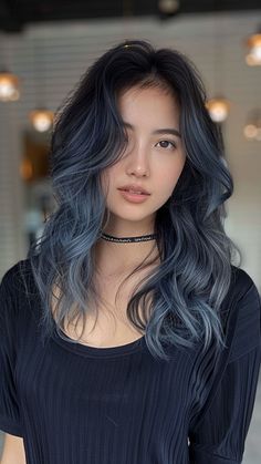 9000+ hair styles, long hair styles, hair color, Trendy and Unique Hairstyle --- Wedding Hair, Girl Hair Woman Blue Gray Highlights On Dark Hair, Blue Eye Hair Color Ideas, Blue Color Hair Ideas, Gray And Blue Hair, Peekaboo Blue Hair, Grey Blue Hair, Blue Steel Hair, Smoky Blue Hair, Blue Silver Hair