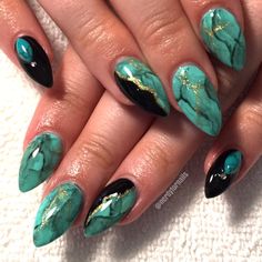 Black And Teal Marble Nails, Black Marble Nails, Rock Nails, Quartz Nail, Water Marble Nail Art, Water Marble Nails, Western Nails