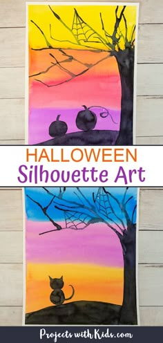 this is an easy and fun art project for kids to do with the halloween silhouettes