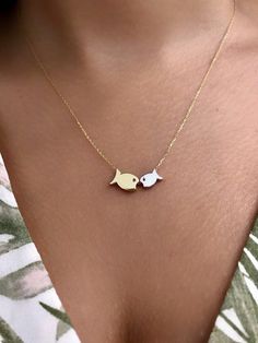 Title : 14k Solid Gold Fish Necklace / Jewelry / Special Gift/ Delicate / White Gold / Yellow Gold /  Christmas Gift / Pendant Necklace / Fish / Animal / LuckyFollow on Instagram - @saitbasmacijewellery Handmade White Fish-shaped Jewelry, Elegant 14k Gold Fish-shaped Jewelry, Elegant Yellow Gold Fish Shaped Necklace, Gold Fish-shaped Necklace For Gift, Gold Fish Necklace, Fish Animal, Baguette Necklace, Cube Necklace, Fish Necklace