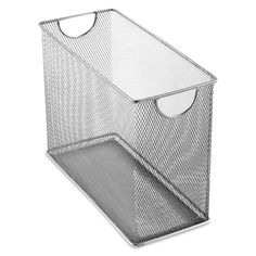 a metal bin with a handle on it