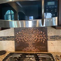 Tree of Life Backsplash Tree Of Life Backsplash, Classic Backsplash, Copper Kitchen Backsplash, Tree Of Life Artwork, Kitchen Splash Back, Copper Artwork, Life Artwork, Copper Tiles, Brown Copper