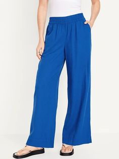 High-Waisted Linen-Blend Wide-Leg Pants for Women | Old Navy Old Navy Linen Pants, Navy Pants Women, Navy Linen Pants, Summer Leggings, 2024 Style, Lightweight Pants, Navy Linen, Wide Leg Linen Pants, Summer Pants