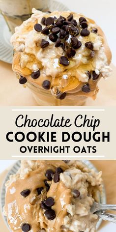 chocolate chip cookie dough overnight oats in a glass bowl