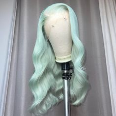 Lace Front Wig Virgin Human Hair Light Green 150%Density 16" Mint Wig, Mint Green Hair, 13x4 Lace Front Wig, Frontal Wig Hairstyles, Mint Hair, Hair Light, Green Wig, Protective Hairstyles Braids, Celebrity Hair Stylist