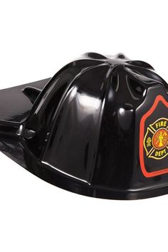 a black firefighter's helmet on a white background