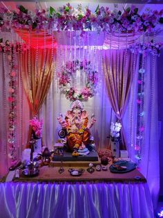 Ganpati Bappa At Home, Durga Pooja Pandal Decoration, Durga Pandal Decoration Ideas, Ganesh Pandal Decoration Ideas, Ganpati Decoration At Home Background, Ganapathi Decoration, Bappa Decoration, Flower Decoration For Ganpati, Ganpati Decoration Ideas