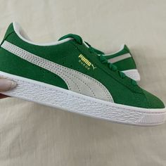 Kids 3.5. Brand New. Green Puma Sneakers With Round Toe, Green School Sneakers With Rubber Sole, Casual Green Puma Sneakers, Green Synthetic Sneakers For School, Green Puma Shoes, Shoes Green, Puma Suede, Puma Shoes, Pumas Shoes