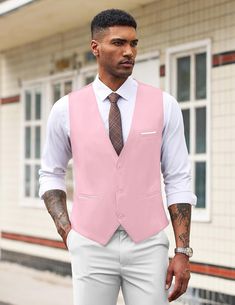 Enhance your formal attire with our Men's Sleeveless Formal Slim Fit Suit Vest. Crafted with impeccable tailoring and a slim fit design, this vest adds a sleek and polished look to any suit. The sleeveless design allows for a comfortable and breathable experience, perfect for any formal occasion. Stand out with confidence and style. 82% Polyester, 18% Spandex Care instructions Dry Clean or Hand Wash This Men's dress vests with high quanlity soft fabric, lightweight and smooth. Excellent craftman Sleeveless Suit With Vest For Workwear, Business Vest With Single Button, Business Vest With Single Button Sleeveless, Business Sleeveless Vest With Single Button, Sleeveless Vest Suit For Workwear, Tailored Sleeveless Single-button Blazer, Elegant Sleeveless Business Vest, Elegant Sleeveless Vest For Business, Elegant Semi-formal Sleeveless Vest