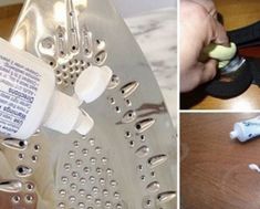 four different pictures show the process of making toothpaste