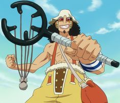 an anime character holding two large scissors in his hands