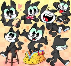 some cartoon cats with different poses and expressions