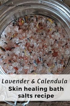 Pink salt and lavender bath soak recipe. Easy to follow recipe with just a few herbs, salts and oils to sooth and heal dry or irritated skin. Healing Bath Soak, Facial Business, Lavender Bath Soak, Salt And Lavender, Milk Baths, Aroma Candles