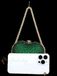 Bird in Bag - Stylish Aival Heat-Shaped Evening Bag with Green Rhinestone Accents Green Crossbody Party Bag, Green Crossbody Party Bags, Green Crossbody Bags For Party, Evening Green Clutch Mobile Phone Bag, Green Shoulder Evening Bag For Party, Embellished Green Evening Shoulder Bag, Green Embellished Evening Shoulder Bag, Party Crossbody Shoulder Bag With Rhinestones, Party Rhinestone Crossbody Shoulder Bag