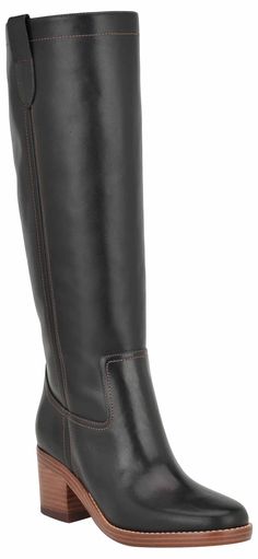 PRICES MAY VARY. Elevate your wardrobe this season in the Nine West Hecee boots. This tall boot features a round shaped toe and stacked mid block heel that will keep you going all day and night in this classic silhouette. These dress boots are sure to impress! Round Toe Pull on Closure Imported 2.17" Heel Height Wide Leg Tall Boots, Wife Calf Boots, Long Dress High Boots, Womens Fall Outfits With Boots, Tall Boots Women, Boot Trends Fall 2024, Black Riding Boots Outfit, Black Dresses With Boots, Dress With Tall Boots