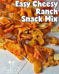 the easy cheesy ranch snack mix is ready to be eaten