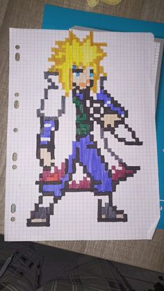 a piece of paper with an image of the character naruta in pixel art on it