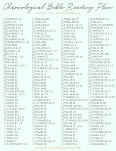 a printable bible reading plan with the names and numbers for each page in it