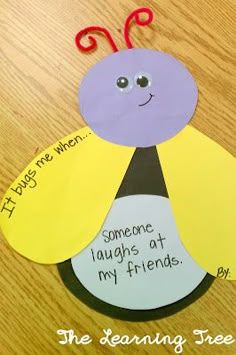 a paper plate with a lady bug on it and the words, someone laughs at my friends