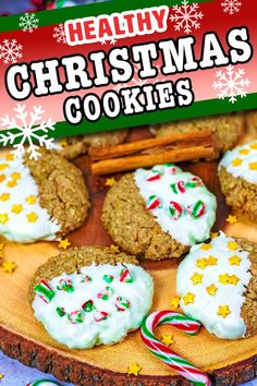 Healthy Christmas Cookies on a wooden board with a text overlay title. Healthy Christmas Cookies, Healthy Pies, Gluten Free Christmas Cookies, Healthy Cheesecake, Healthy Brownies, Gluten Free Christmas, Christmas Spices