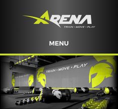 the menu for arena train move play, which is designed to be used as a training room