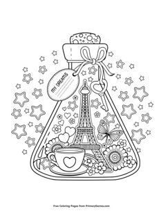 the eiffel tower in paris, france with flowers and hearts on it coloring page