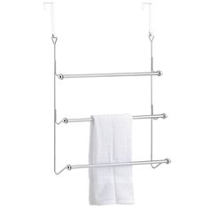 3 Tier Over-the-Door Bathroom Towel Bar Rack with Chrome-Plated Finish - MyGift Enterprise LLC How To Hang Towels In Bathroom, How To Hang Towels, Towels In Bathroom, Modern Towel Rack, Hanging Towel Rack, Hang Towels In Bathroom, Metal Towel Racks, Bath Rack, Storing Towels