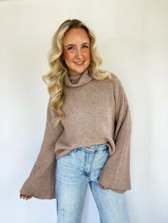 The perfect sweater to keep you cozy! This cowl neck sweater has bell style sleeves and of course gives that classic and classy look! This sweater is so soft to the touch you will never want to take it off. It comes in two colors and runs true to size. Bell Sleeves Sweater, Tan Oatmeal Bell Sleeve Knitted Sweater, Fuzzy Cowl Sweater, Cream Cowl Neck Sweater, Perfect Sweater, Take It Off, Bell Sleeve Sweater, Cowl Neck Sweater, How To Look Classy