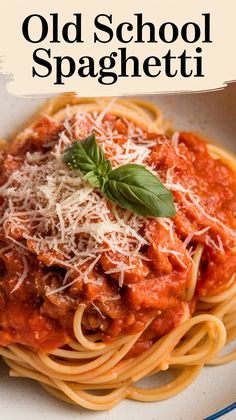 an old school spaghetti recipe on a plate