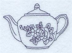 a drawing of a teapot with flowers on it