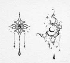 two tattoos that are designed to look like stars and crescents