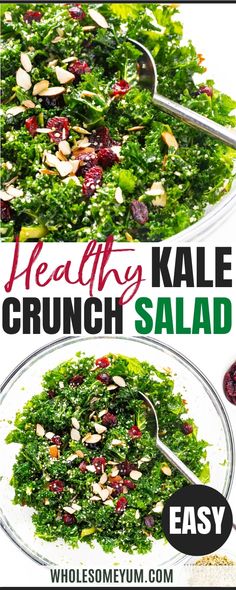 Kale Crunch Salad Recipe Kale Crunch Salad, Kale Recipes Healthy, Crunchy Toppings, Sweet Kale Salad, Maple Dressing, Curly Kale, Crunch Salad, Kale Salad Recipes, Cranberry Salad