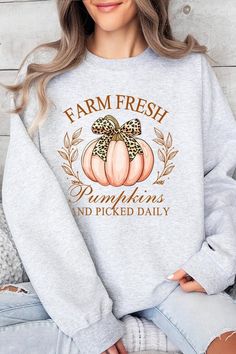 Farm Fresh Pumpkins Graphic Fleece Sweatshirts.Unisex Crew Neck Long Sleeve Sweaters Knits.Crafted from premium materials, tailored to your lifestyle, ensuring a comfortable fit for any occasion.Family Group Uniforms Birthday Party Gift Concert Festival Events.High Quality Direct To Film Printed Graphic Design.50%COTTON,50%POLYESTER Made In: Nicaragua Farm Fresh Pumpkins, Long Sleeve Sweaters, Wrap Shoes, Concert Festival, Pullover Cardigan, Film Prints, Birthday Party Gift, Graphic Tops, Graphic Design Print