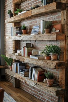 21 Brilliant Bookshelf Ideas to Transform Your Space Brick Wall Bookshelf, Small Corner Built In Shelves, Built In Display Shelves, Wrap Around Bookshelves, Apothecary Bookshelf, Shelves Around Window, Wire Bookshelf, Wood Bookshelf Wall, Diy Bookshelf Ideas