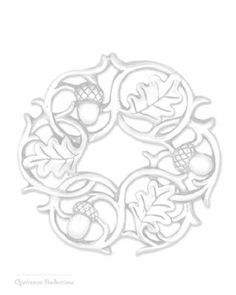 a drawing of an ornamental design with leaves and acorns on the center circle