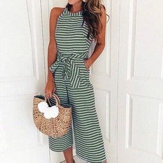 Boho Beach Hut Jumpsuits Tie Waist Jumpsuit, Jumpsuit Casual, Loose Jumpsuit, Jumpsuit Elegant, Loose Trousers, Strapless Jumpsuit, Striped Jumpsuit, Loose Outfit, Sleeveless Rompers