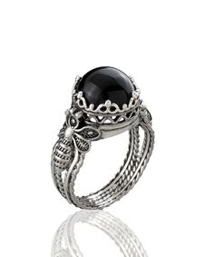 Sterling Silver Filigree Art Bee Detailed Black Onyx Women Cocktail Ring The Ring Face, Bee Ring, Black Stone Ring, Silver Cocktail, Art Women, Cabochons Stones, Sterling Silver Filigree, Filigree Design, Thanksgiving Gift