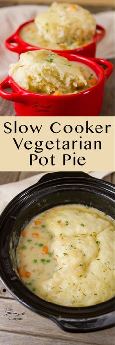 slow cooker vegetarian pot pie is the perfect side dish to use up leftover mashed potatoes