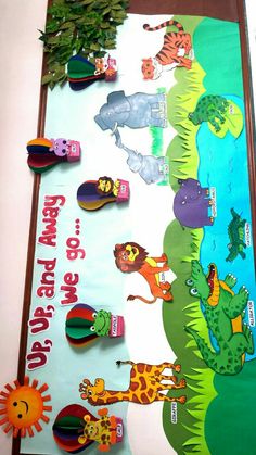 a bulletin board with different animals and plants on it