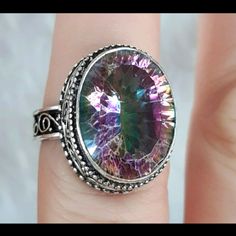 Brand New Handmade Mystic Topaz Antique Design Silver Statement Ring. Size 6 1/2 925 Stamped New To Poshmark? Use Referral Code Kimberlyn222 To Receive $10. Unique Iridescent Crystal Ring In Sterling Silver, Adjustable Iridescent Crystal Ring, Iridescent Adjustable Crystal Ring, Iridescent Sterling Silver Crystal Ring, Statement Ring Silver, Mystic Topaz, 925 Silver Ring, Antique Design, Design Silver