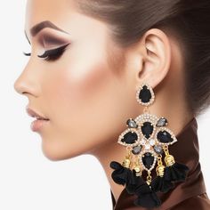 Dangle Black Crystal Petal Tassel Earrings Women September Wedding, Earrings Elegant, Earrings Women, Boutique Accessories, Up Shoes, Black Crystals, Tassel Earrings, Wedding Earrings, Wholesale Jewelry