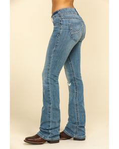 Ariat Women's R.E.A.L. Rookie Light Wash Bootcut Jeans , Fitted Flare Jeans With Zipper For Fall, Fitted Flare Jeans With Zipper Closure For Fall, Fitted Denim Blue Bottoms With Button Zip Fly, Fitted Medium Wash Pants With Zip Fly, Fitted Medium Wash Pants With Button Closure, Denim Bottoms With Zip Fly, Fitted Medium Wash Pants With Button Zip Fly, Fitted Flare Jeans With Zip Fly, Fitted Medium Wash Flare Jeans With Button Zip Fly